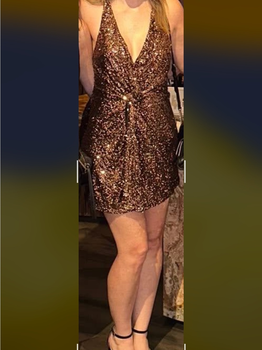 Astr Bronze Sequin V-Neck Mini Dress